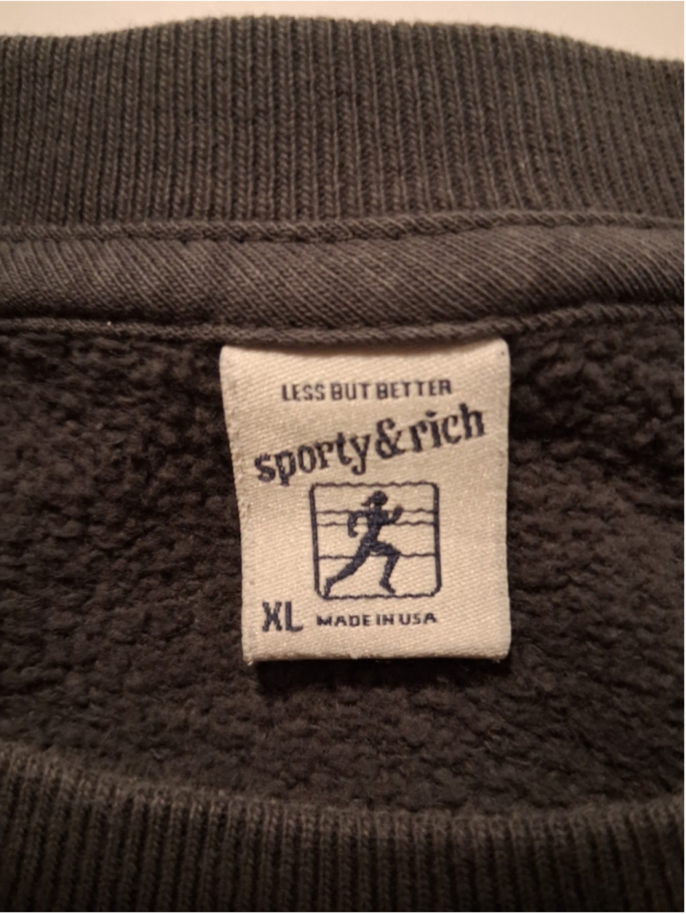 Sporty & Rich Serif Logo Crewneck Mens XL Sweatshirt Faded Black USA Made Baggy - Picture 6 of 9